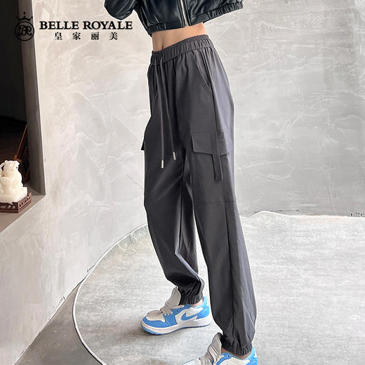 宽松工装裤女春秋薄款中高腰抽绳遮肉显瘦美式休闲运动裤子XZ3675 商品图4
