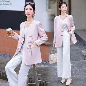 秋季新款，新中式直角肩V领盘扣外套HR-QMC1502