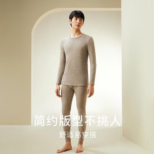 【暖暖保暖衣】100%绵羊毛简约圆领高弹保暖秋冬内衣套男女金三塔  NYFDD103/NYMDD104 商品图3