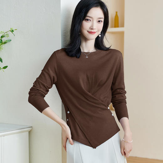 【羊毛设计感针织衫】米思阳2026春季新款时尚设计感纯色针织衫圆领长袖羊毛上衣女2372 商品图6
