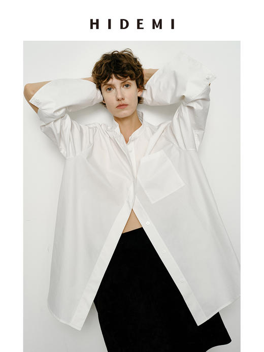 HIDEMI 极简简约经典设计感圆领宽袖大廓形衬衫 商品图3