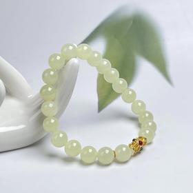 18K和田玉单圈手串-黄口圆珠8