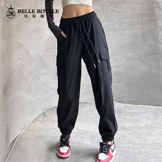 宽松工装裤女春秋薄款中高腰抽绳遮肉显瘦美式休闲运动裤子XZ3675 商品图5