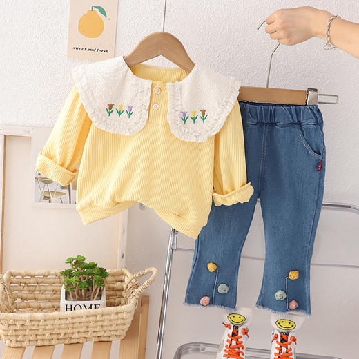 【小公主必备套装】时尚小花领子设计，外出更有气质，女宝宝秋装套装，0-1-2-3岁适用，萌呆可爱潮范十足-QQ 商品图2