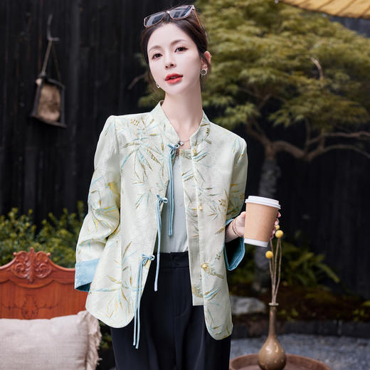 优雅复古风，提花烫金竹叶花短外套女HR-SYY2361-2 商品图7