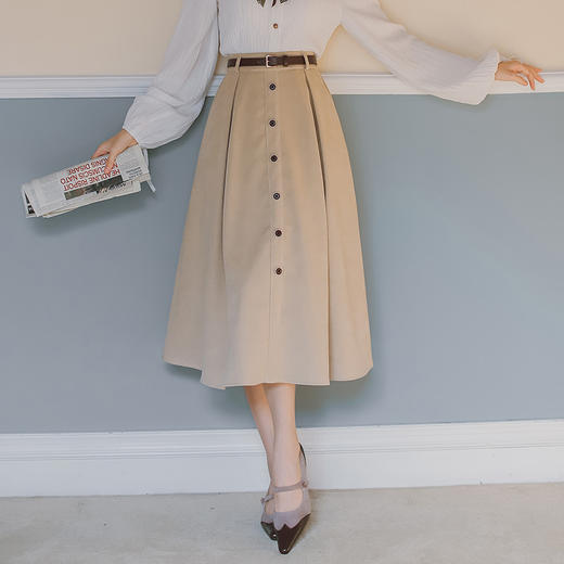 排扣设计【氛围感百搭半身裙】秋冬季长款A字半身裙 商品图1