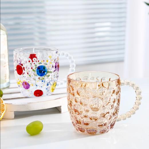 锦璃创意幻彩少女手绘圆点气泡珠把手杯玻璃杯耐热加厚牛奶咖啡杯 商品图1