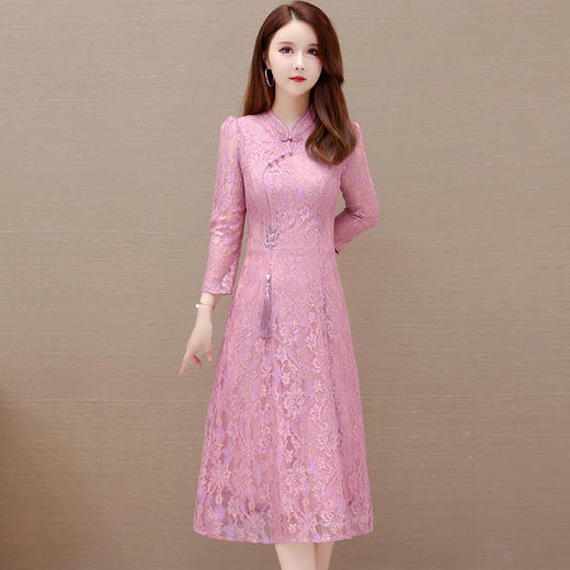 蕾丝网纱连衣裙，复古改良旗袍裙QYM-KED-H1285-Y 商品图0