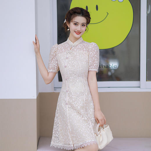 YS-06007夏季三色旗袍中长款新款修身优雅时尚改良版旗袍连衣裙复古 商品图3