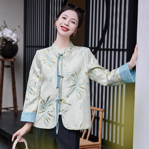 优雅复古风，提花烫金竹叶花短外套女HR-SYY2361-2 商品图5