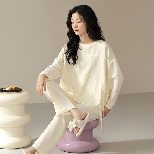 可人儿春秋季柔软棉睡衣女韩版圆领高级感长袖可外穿秋款家居服套装 商品图2