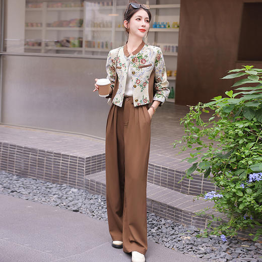 秋季新款，小香复古短外套+高腰垂感拖地裤两件套HR-YJLY8017 商品图3