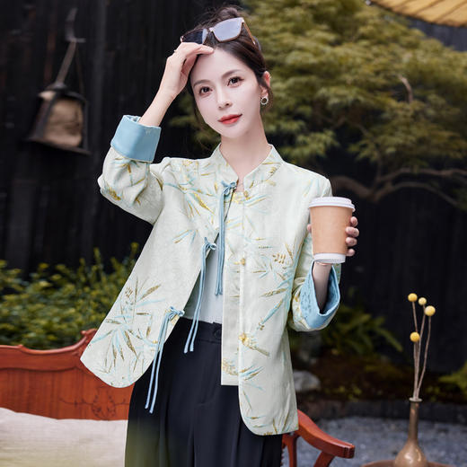 优雅复古风，提花烫金竹叶花短外套女HR-SYY2361-2 商品图2