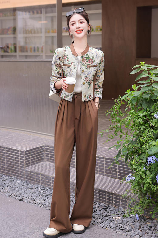 秋季新款，小香复古短外套+高腰垂感拖地裤两件套HR-YJLY8017 商品图6