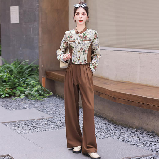 秋季新款，小香复古短外套+高腰垂感拖地裤两件套HR-YJLY8017 商品图2