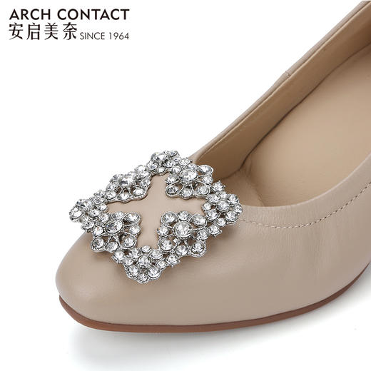 ARCHCONTACT安启美奈钻扣圆头羊皮高跟鞋52812 商品图3