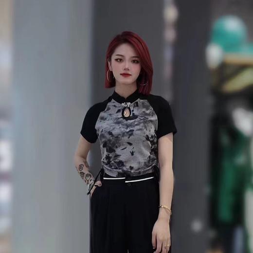 426MZ复古盘扣抽绳短款短袖T恤30626（黑A） 夏季 362252000028 商品图0