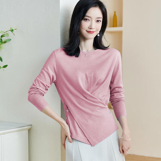 【羊毛设计感针织衫】米思阳2026春季新款时尚设计感纯色针织衫圆领长袖羊毛上衣女2372 商品图2