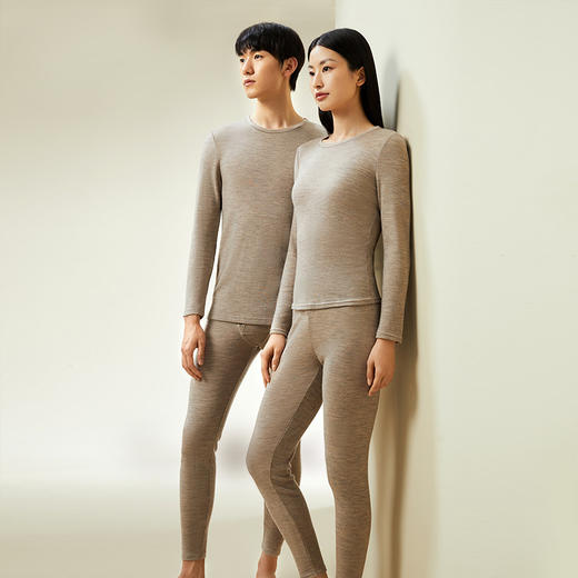 【暖暖保暖衣】100%绵羊毛简约圆领高弹保暖秋冬内衣套男女金三塔  NYFDD103/NYMDD104 商品图1