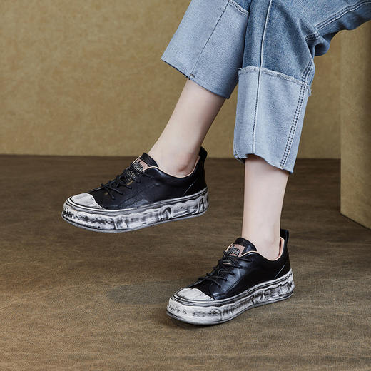 ZM 231323复古休闲潮鞋平底脏脏鞋真皮系带包头板鞋 商品图1