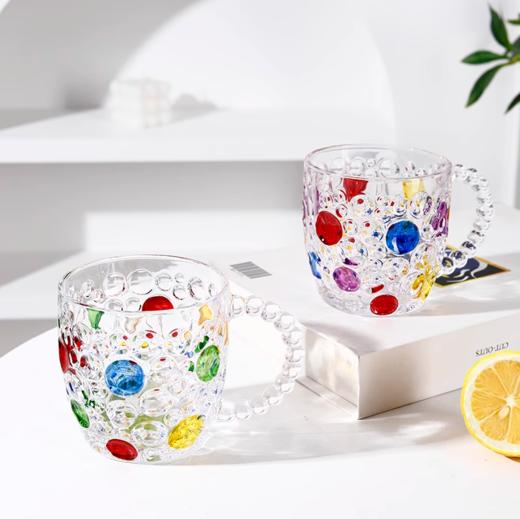 锦璃创意幻彩少女手绘圆点气泡珠把手杯玻璃杯耐热加厚牛奶咖啡杯 商品图2