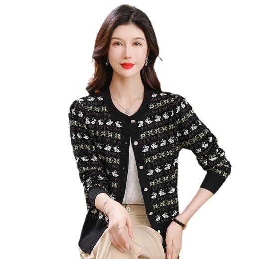 QYSJ23810 2023针织开衫秋季女装菱形纹兔子外搭毛衣V领长袖外穿外套 商品图4