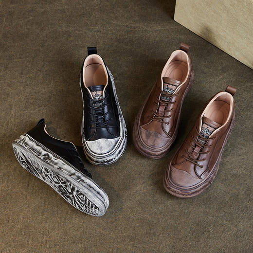 ZM 231323复古休闲潮鞋平底脏脏鞋真皮系带包头板鞋 商品图3