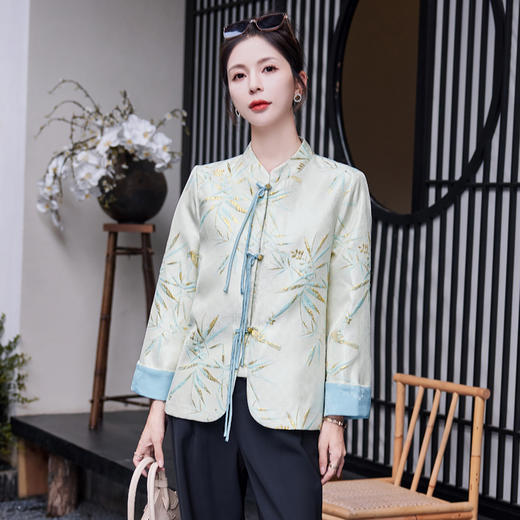 优雅复古风，提花烫金竹叶花短外套女HR-SYY2361-2 商品图3