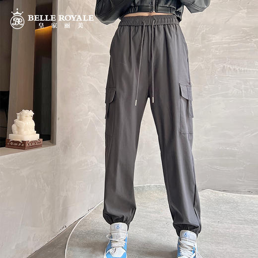 宽松工装裤女春秋薄款中高腰抽绳遮肉显瘦美式休闲运动裤子XZ3675 商品图1