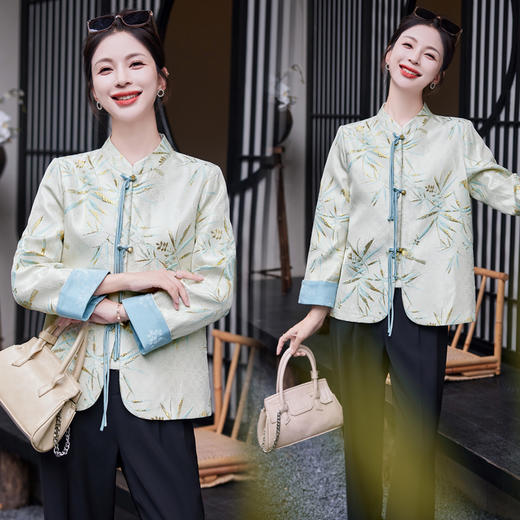 优雅复古风，提花烫金竹叶花短外套女HR-SYY2361-2 商品图1