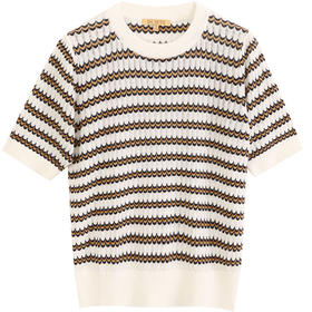 玳莎条纹镂空针织衫女2023年秋季新款撞色设计感小众套头短袖上衣  DC33104