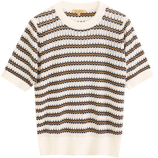 玳莎条纹镂空针织衫女2023年秋季新款撞色设计感小众套头短袖上衣  DC33104 商品图0