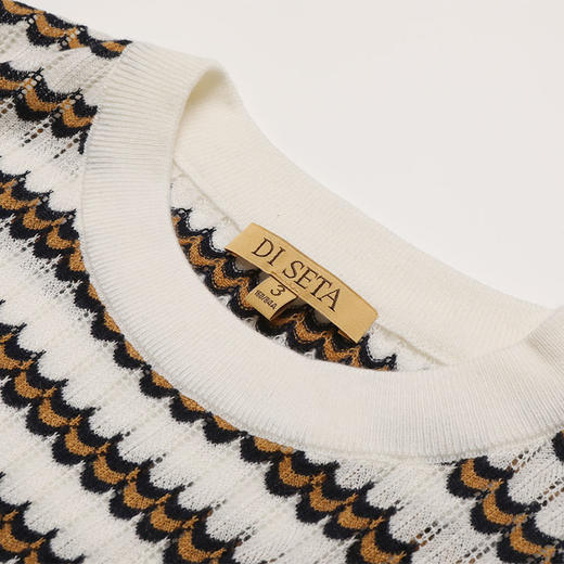 玳莎条纹镂空针织衫女2023年秋季新款撞色设计感小众套头短袖上衣  DC33104 商品图1