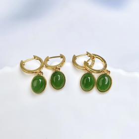 S925碧玉耳坠-蛋面耳环