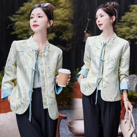 优雅复古风，提花烫金竹叶花短外套女HR-SYY2361-2