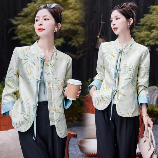 优雅复古风，提花烫金竹叶花短外套女HR-SYY2361-2 商品图0
