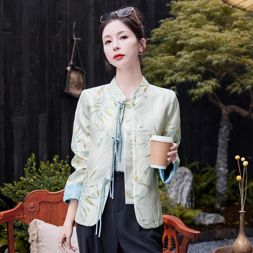 优雅复古风，提花烫金竹叶花短外套女HR-SYY2361-2 商品图6