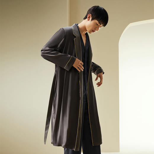 19姆米重磅桑蚕丝男士真丝晨袍浴袍优雅保暖睡袍送礼金三塔秋冬  YSMDD101 商品图1