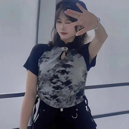 426MZ复古盘扣抽绳短款短袖T恤30626（黑A） 夏季 362252000028 商品图1