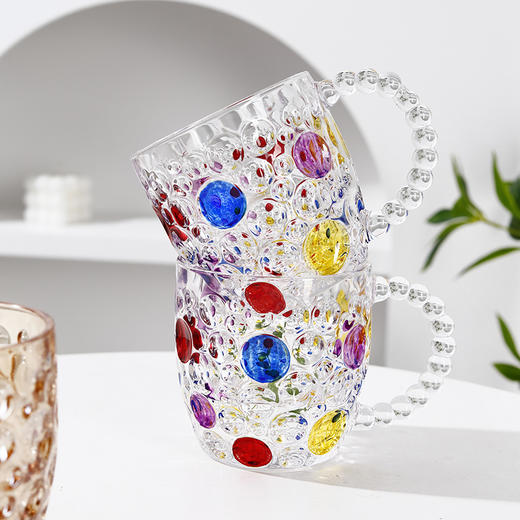 锦璃创意幻彩少女手绘圆点气泡珠把手杯玻璃杯耐热加厚牛奶咖啡杯 商品图0