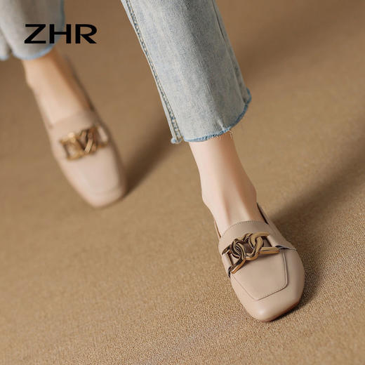 ZHR乐福鞋女2023夏季新款百搭时尚鞋一脚蹬软底平底半拖单鞋 商品图5