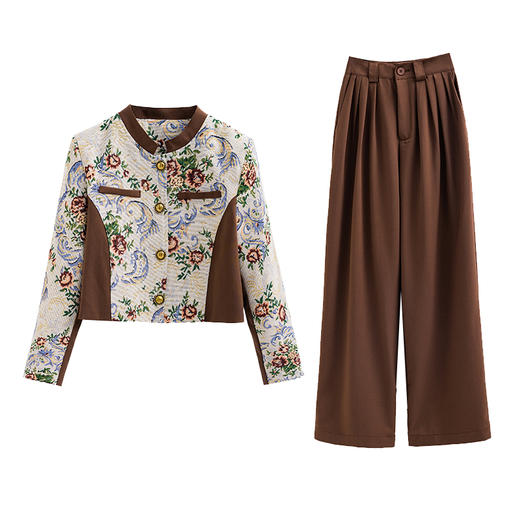 秋季新款，小香复古短外套+高腰垂感拖地裤两件套HR-YJLY8017 商品图5