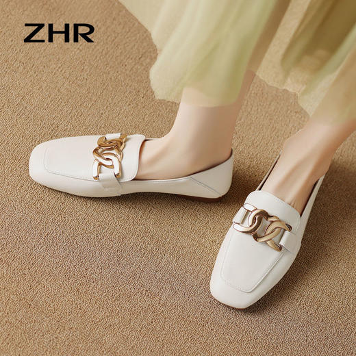 ZHR乐福鞋女2023夏季新款百搭时尚鞋一脚蹬软底平底半拖单鞋 商品图3