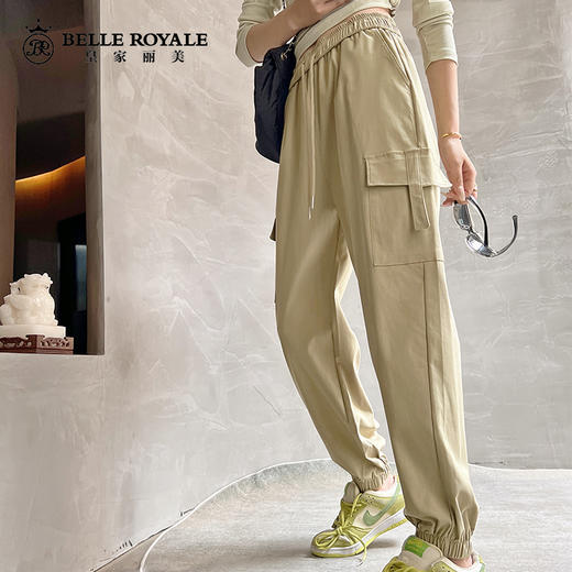 宽松工装裤女春秋薄款中高腰抽绳遮肉显瘦美式休闲运动裤子XZ3675 商品图3