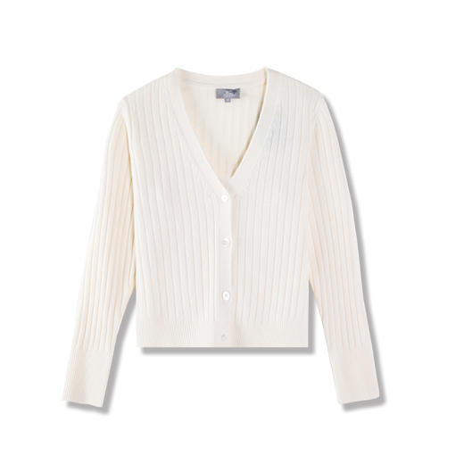 东黎 • 山羊绒女士秋季抽条绞花V领开衫 3125 商品图0