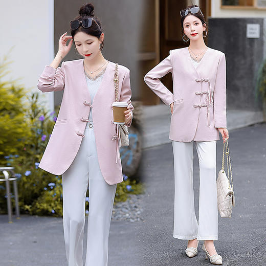 秋季新款，新中式直角肩V领盘扣外套HR-QMC1502 商品图2