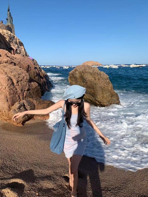 Read Nameless /巴塞海边穿的蓝色假两件羊毛吊带裙 商品图2