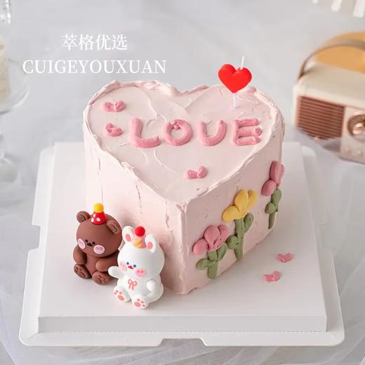 ins风情侣熊兔心形生日蛋糕 商品图1