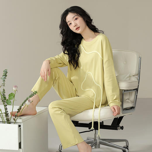 可人儿春秋季柔软棉睡衣女韩版圆领高级感长袖可外穿秋款家居服套装 商品图5