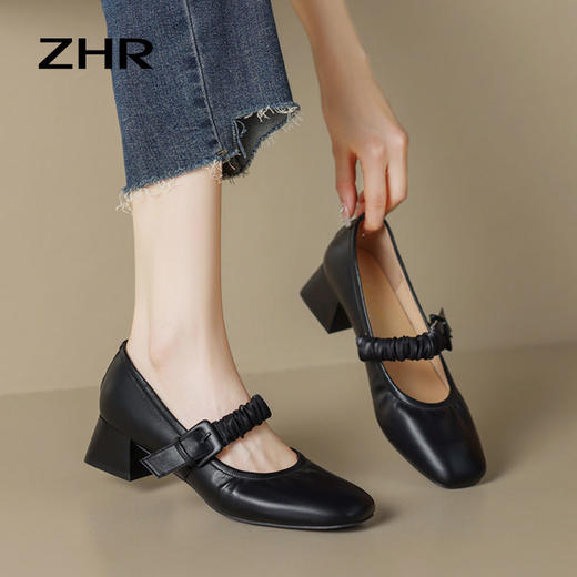 ZHR女鞋小香风浅口单鞋女2023新款ins洋气玛丽珍鞋英伦风小皮鞋女 商品图7